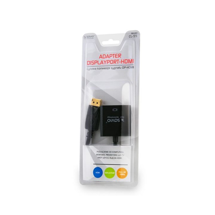 Savio CL-55 video cable adapter 0.2 m DisplayPort HDMI Type A (Standard) Black
