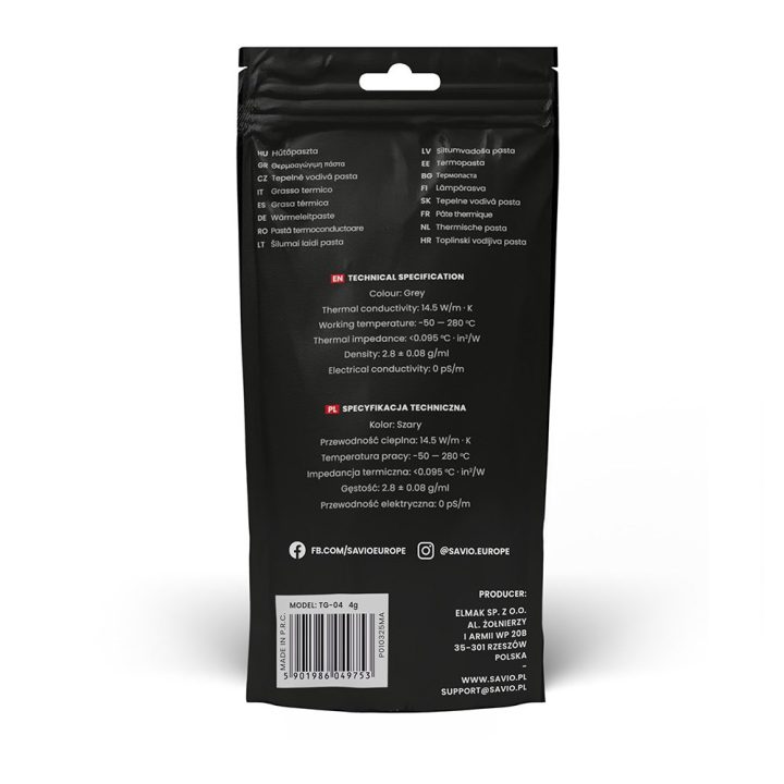 Savio TG-04 4g heat sink compound Thermal paste 14.5 W/m·K
