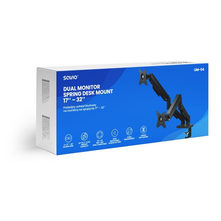 Savio UM-04 Dual Spring Monitor Desk Mount 17”–32”