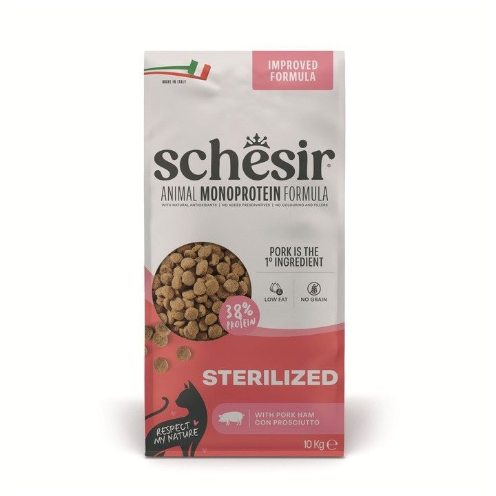 SCHESIR Animal Mono Protein Formula Sterilized pork ham – dry cat food – 10 kg