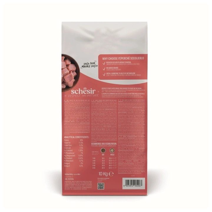 SCHESIR Animal Mono Protein Formula Sterilized pork ham – dry cat food – 10 kg