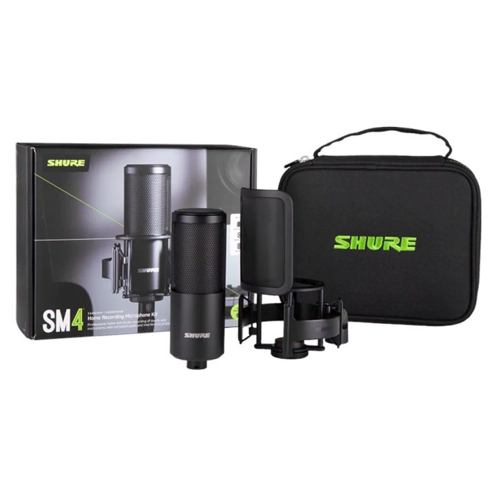 Shure SM4-K-KIT - condenser microphone externally polarised handle popfilter case
