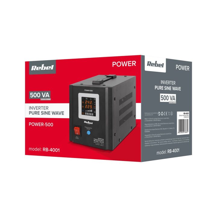 Rebel POWER-500 emergency power supply – a pure sine wave inverter with a 12V charging function 230V 500VA/300W