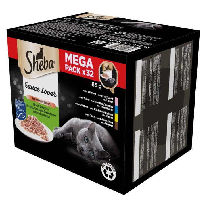 SHEBA Sauce Lover Duck Chicken Salmon Tuna – wet cat food – 32 x 85g