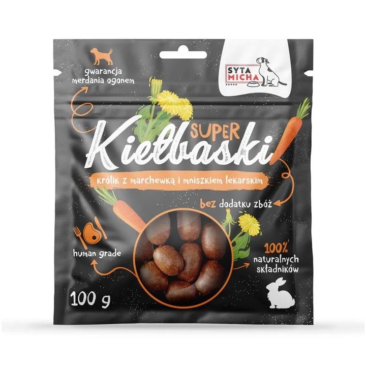 SYTA MICHA Great sausages with rabbit carrot and dandelion - dog treat - 100g