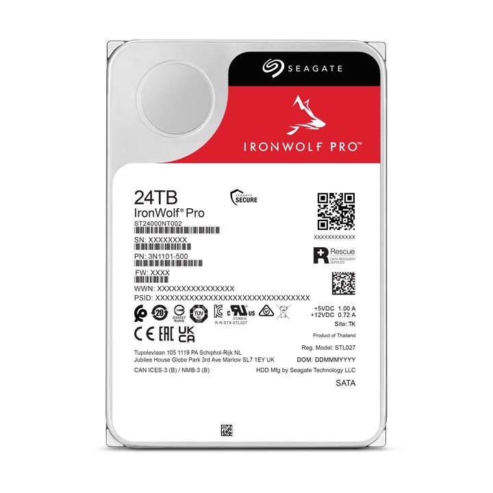 Seagate IronWolf Pro ST24000NT002 internal hard drive 24 TB 7200 RPM 512 MB 3.5 Serial ATA III