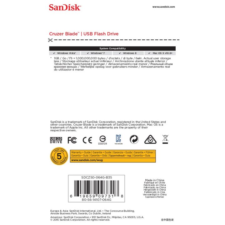 SanDisk Cruzer Blade USB flash drive 64 GB USB Type-A 2.0 Black Red