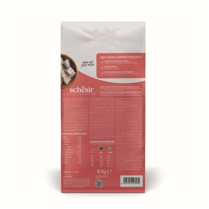SCHESIR Animal Mono Protein Formula Sterilized fish – dry cat food – 10 kg