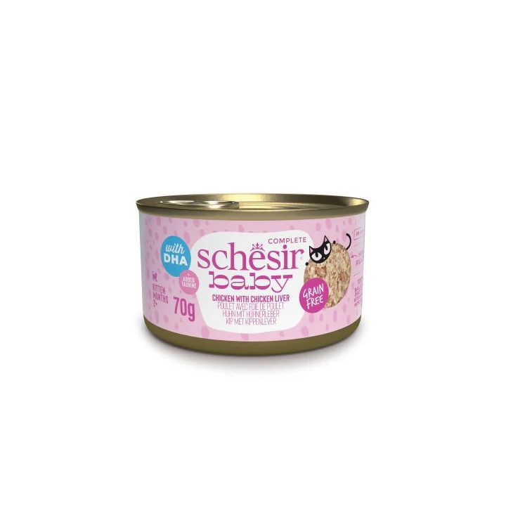 SCHESIR Baby Chicken with liver in broth - wet food for kittens - 70g