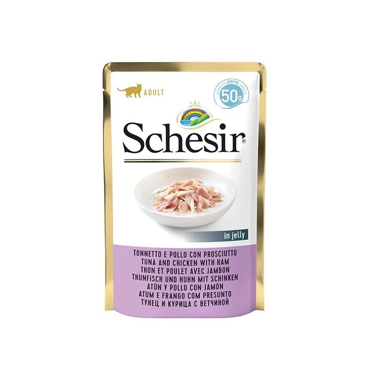 SCHESIR in jelly Tuna and chicken with ham - wet cat food - 50 g