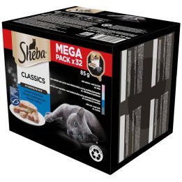 SHEBA Classics Ocean Selection Pate White Fish Cod Salmon Tuna - wet cat food - 32 x 85g