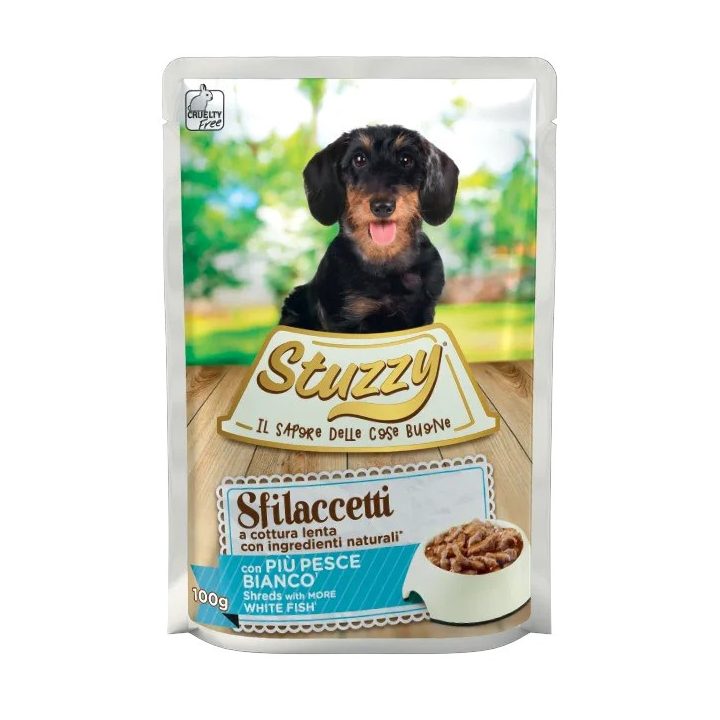 STUZZY Sfilaccetti with white fish meat - wet dog food - 100g
