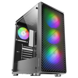 Mars Gaming MC-F Black ATX Gaming Semitower Full Tempered Glass Window Metal-Mesh Front 4x 120mm ARGB Fans