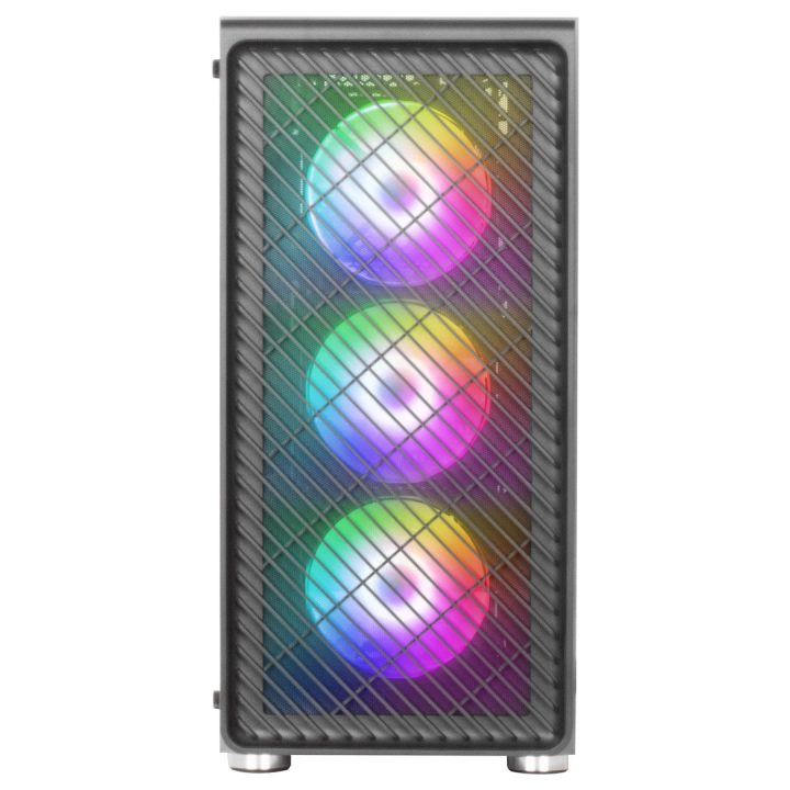 Mars Gaming MC-F Black ATX Gaming Semitower Full Tempered Glass Window Metal-Mesh Front 4x 120mm ARGB Fans