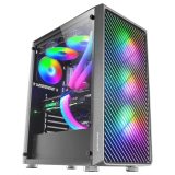 Mars Gaming MC-F Black ATX Gaming Semitower Full Tempered Glass Window Metal-Mesh Front 4x 120mm ARGB Fans