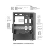 Mars Gaming MC-F Black ATX Gaming Semitower Full Tempered Glass Window Metal-Mesh Front 4x 120mm ARGB Fans