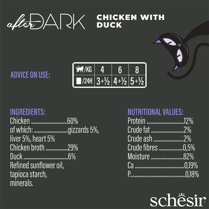 SCHESIR After Dark Chicken fillet with duck in broth - wet cat food - 80g