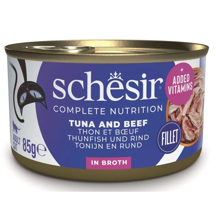 SCHESIR in broth Tuna with beef and rice - wet cat food - 85 g