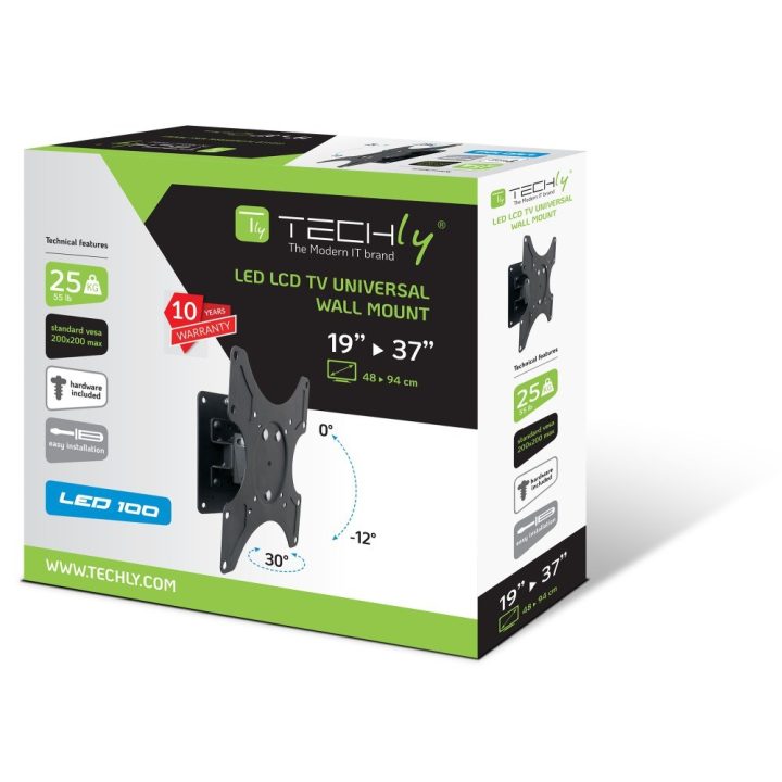 Techly 19-37 Wall Bracket for LED LCD TV Tilt 1 Swivel Black ICA-LCD 2900B