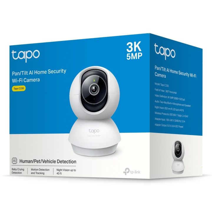 TP-Link Tapo Pan/Tilt AI Home Security Wi-Fi Camera SPEC: 3K 5MP (2880×1620) 2.4 GHz Horizontal 360o