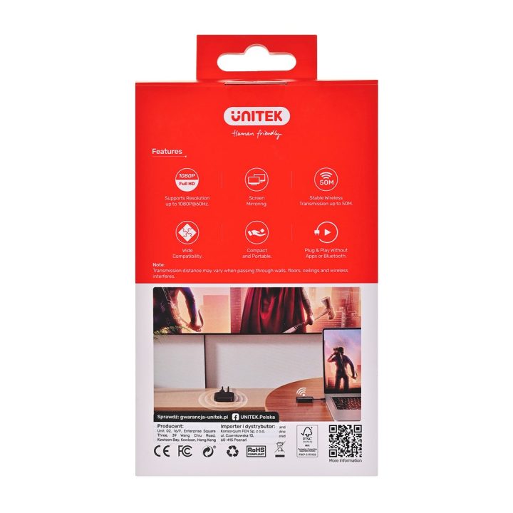 UNITEK V1184A01 AV extender AV transmitter & receiver Black