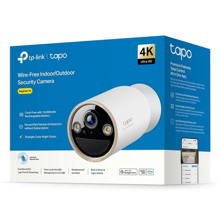 TP-Link Tapo Wire-Free Indoor/Outdoor Security Camera SPEC:4K UHD (3840x2160) H.265/H.264 Supported 16x UHD Digital Zoom 2.4/5 G