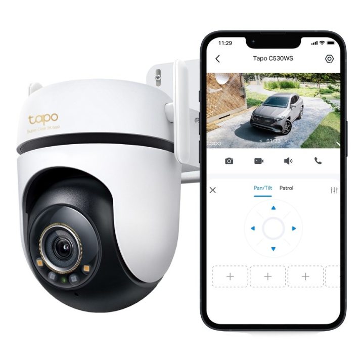 TP-Link Outdoor Pan/Tilt Security Wi-Fi Camera SPEC: 3K 5MP (2880x1620) 2.4 GHz 2 × External Antennas 1 × Ethernet Port Horizont