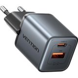 Vention 30W - charger with GaN technology 1x USB-A 1x USB-C (black)