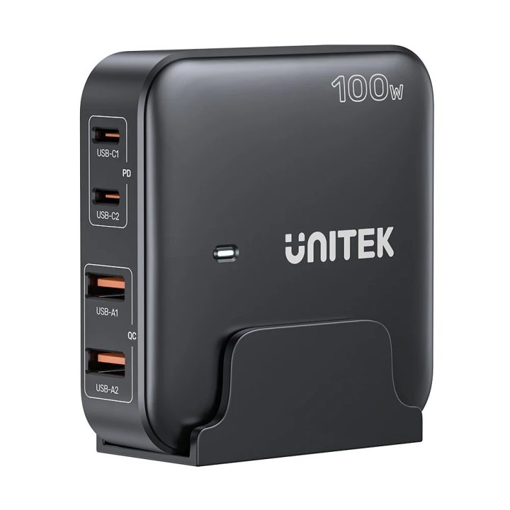 GaN network charger - Unitek P1229ABK01-EU | 100W 2x USB-C 2x USB-A
