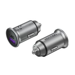 Vention Two-Port USB A+A(30+30) Car Charger Gray Mini Style Aluminium Alloy Type