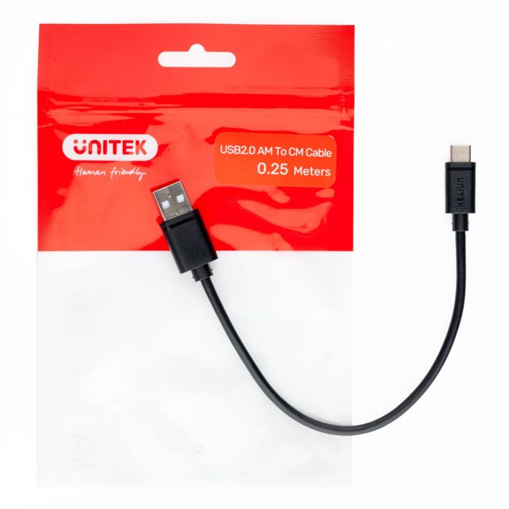 UNITEK USB CABLE USB-A — USB-C 25CM Y-C480BK