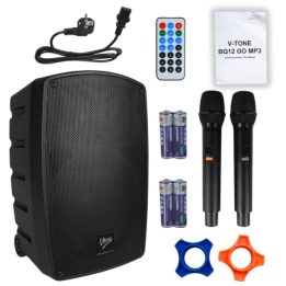 V-TONE BQ12 GO MP3 - active 8 battery-powered speaker with wireless microphone and remote control black