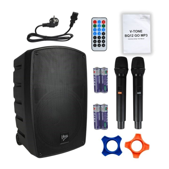 V-TONE BQ12 GO MP3 - active 8 battery-powered speaker with wireless microphone and remote control black