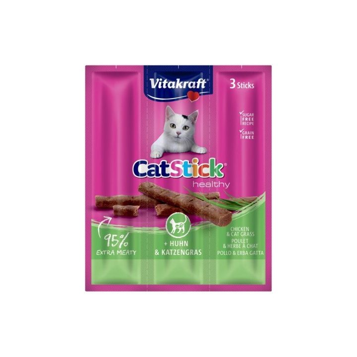 VITAKRAFT CatStick Mini Chicken with grass - cat treats - 3 pcs