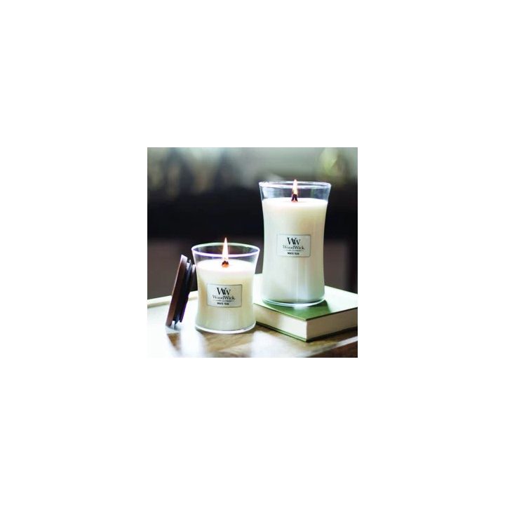 WoodWick White Teak wax candle Cylinder Cedarwood Oak wood Oakmoss Sandalwood 1 pc(s)