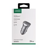 Ugreen USB Type-C / USB 24W Power Delivery Quick Charge car charger grey (30780)