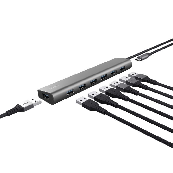 Trust Halyx - Type-A 5000 Mbit/s 7 Port USB 3.2 Gen1 Hub (silver)