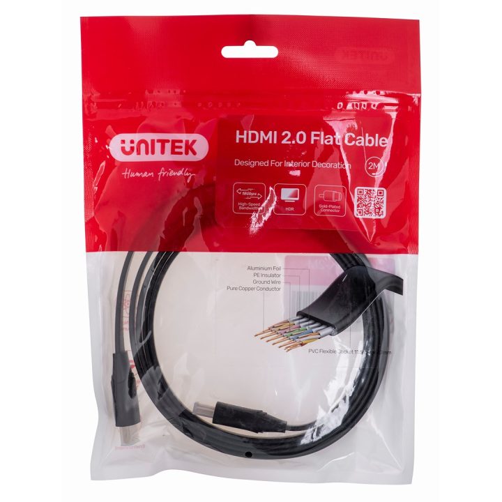 UNITEK HDMI CABLE 2.0 4K60HZ FLAT 2M C11063BK-2M