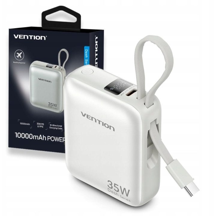 Vention 10000mAh 35W - power bank with USB-C cable (beige)