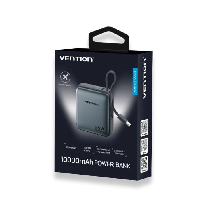 Vention 10000mAh 35W - power bank with USB-C cable (grey)