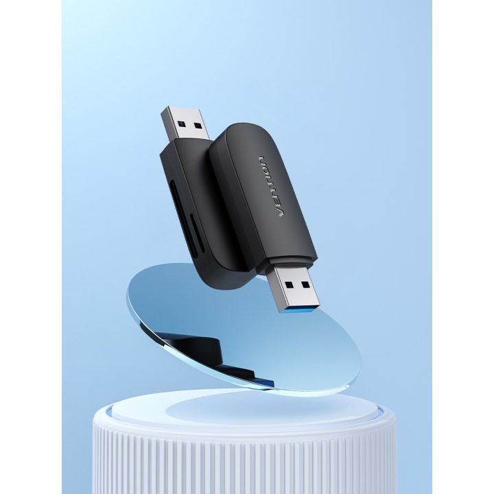 Vention 2-in-1 USB 3.0 A Card Reader(SD+TF) Black Dual Drive Letter