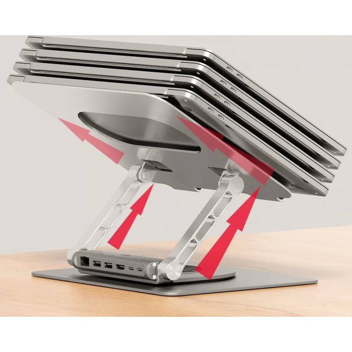 Adjustable laptop stand + USB-C HDMI hub Unitek D1109B01 PD 100W