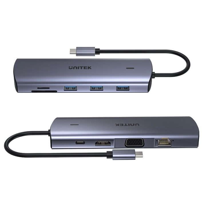 UNITEK 9-in-1 USB-C Hub HDMI VGA SD RJ45 PD 100W