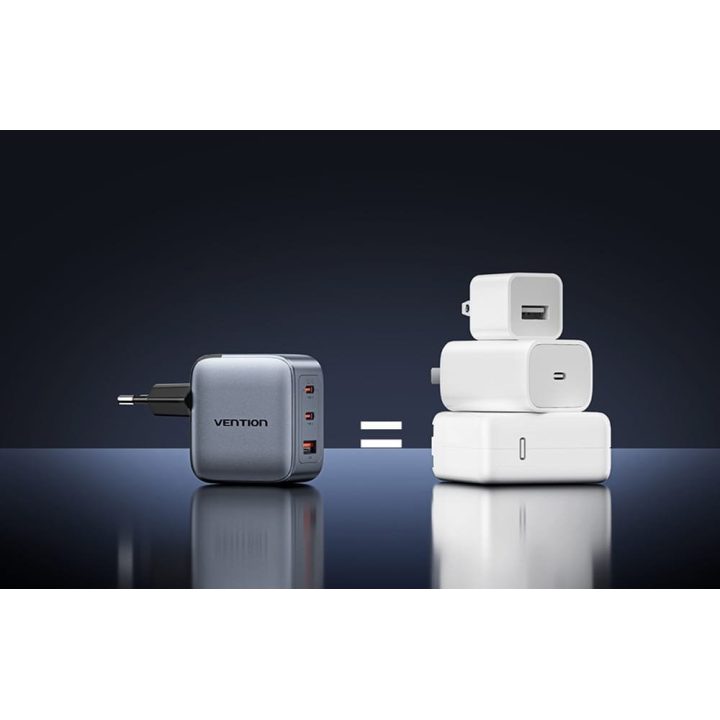 Vention 70W GaN PD Charger 1x USB-A 2x USB-C BK