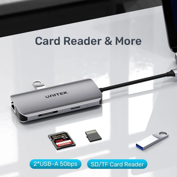 UNITEK ACTIVE HUB USB-C 2X HDMI 4K RJ45 PD 100W