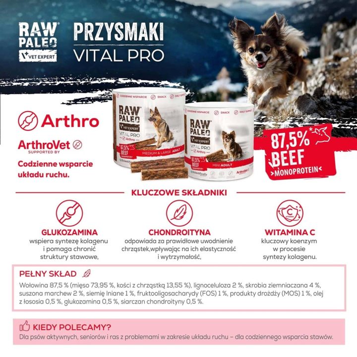 VETEXPERT Raw Paleo Vital Pro Arthro Beef Mini Mono - dog treat - 100g