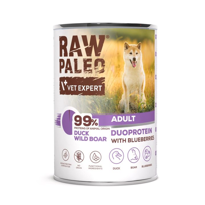 VETEXPERT Raw Paleo Duoprotein Duck & Boar Adult - wet dog food - 400g