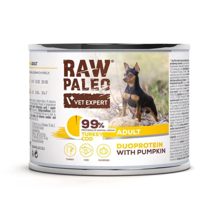 VETEXPERT Raw Paleo Duoprotein Turkey & Cod Adult - wet dog food - 200g