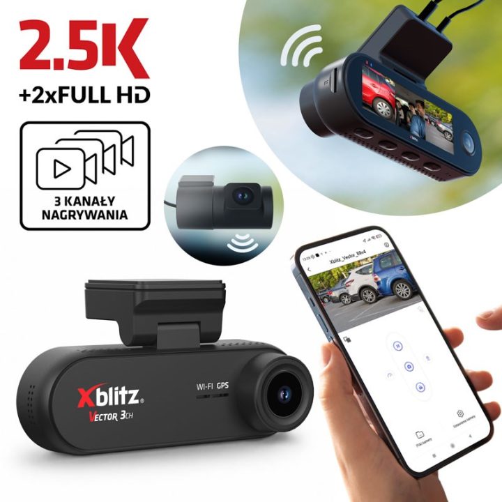 XBLITZ VECTOR 3CH 3-CHANNEL DVR WITH REARVIEW CAMERA Wi-Fi AND GPS