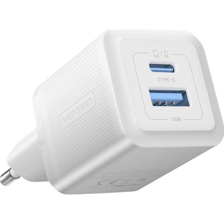 Vention 30W - charger with GaN technology 1x USB-A 1x USB-C (white)
